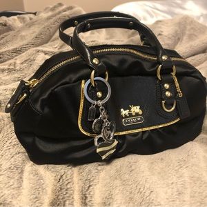Coach black satin and gold mini handbag *FREE coach keychain!